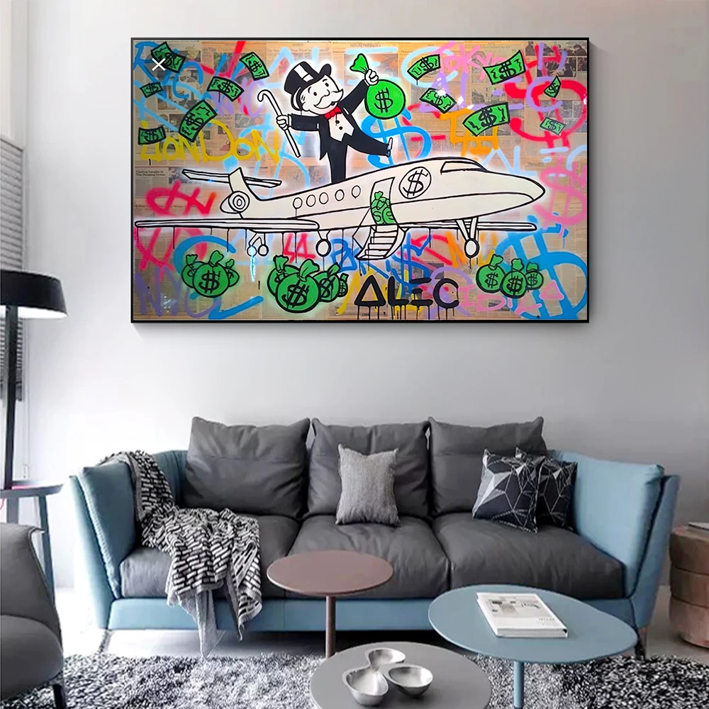 Paintings Funny Graffiti Art Alec Monopoly Canvas Painting Rich Money Man Oil Posters and Prints Wall Art Picture For Living Room Decor H250115