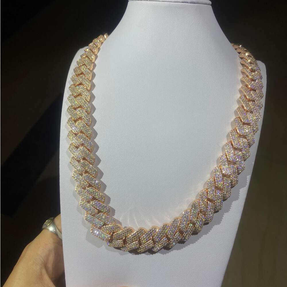 Ice Out Cuban Chain S925 Silver 18mm Wide 3 Row Moissanite Cuban Chain Necklace