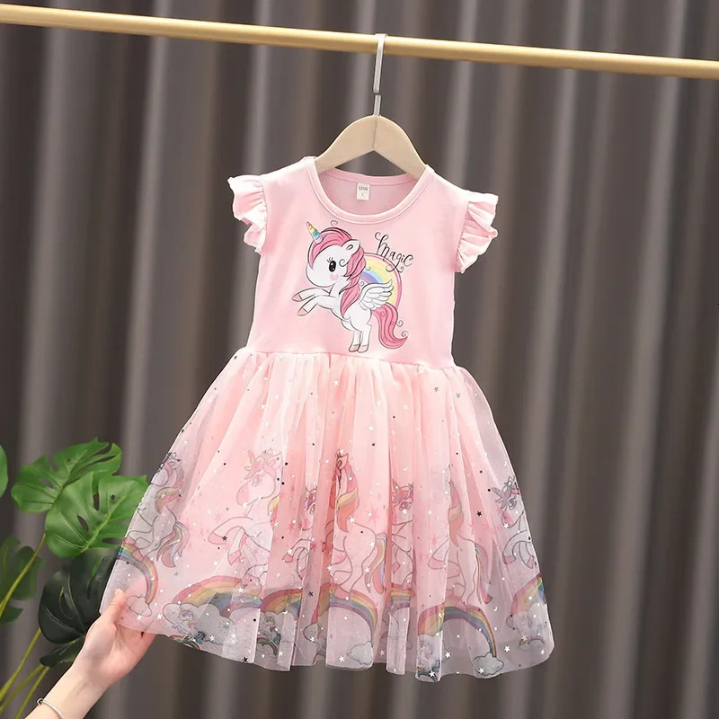 Girls Clothes 2024 Summer Princess Dresses Flying Sleeve Kids Dress Unicorn Party Baby for Children Clothing 16Y 240416