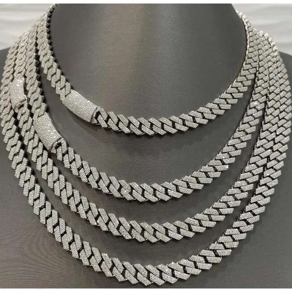 Iced Out Mens Women 925 Sterling Silver Cuban Necklace 10mm Hip Hop Moissanite Cuban Link Chain Necklace