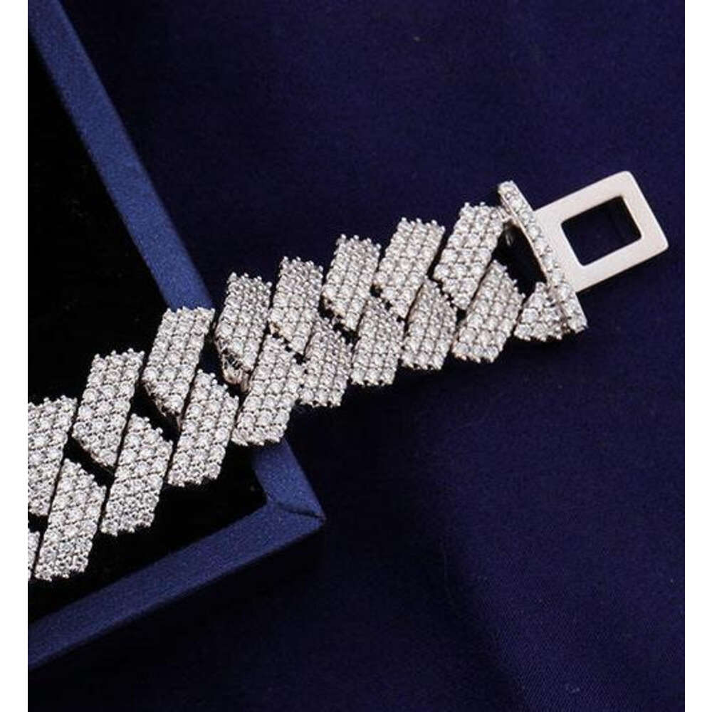 Bling Fine Jewelry Rapper Bracelet 925 Silver Vvs Cuban Chain Men Gold Plated Moissanite Bracelet Iced Out 15mm Cuban Chain