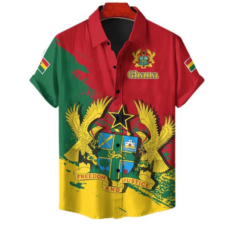 Men's Casual Shirts Ghana Flag Map 3D Printed Short Slve Shirts For Men Clothes GHA National Emblem Beach Shirts National Emblem Blouses Male Top
