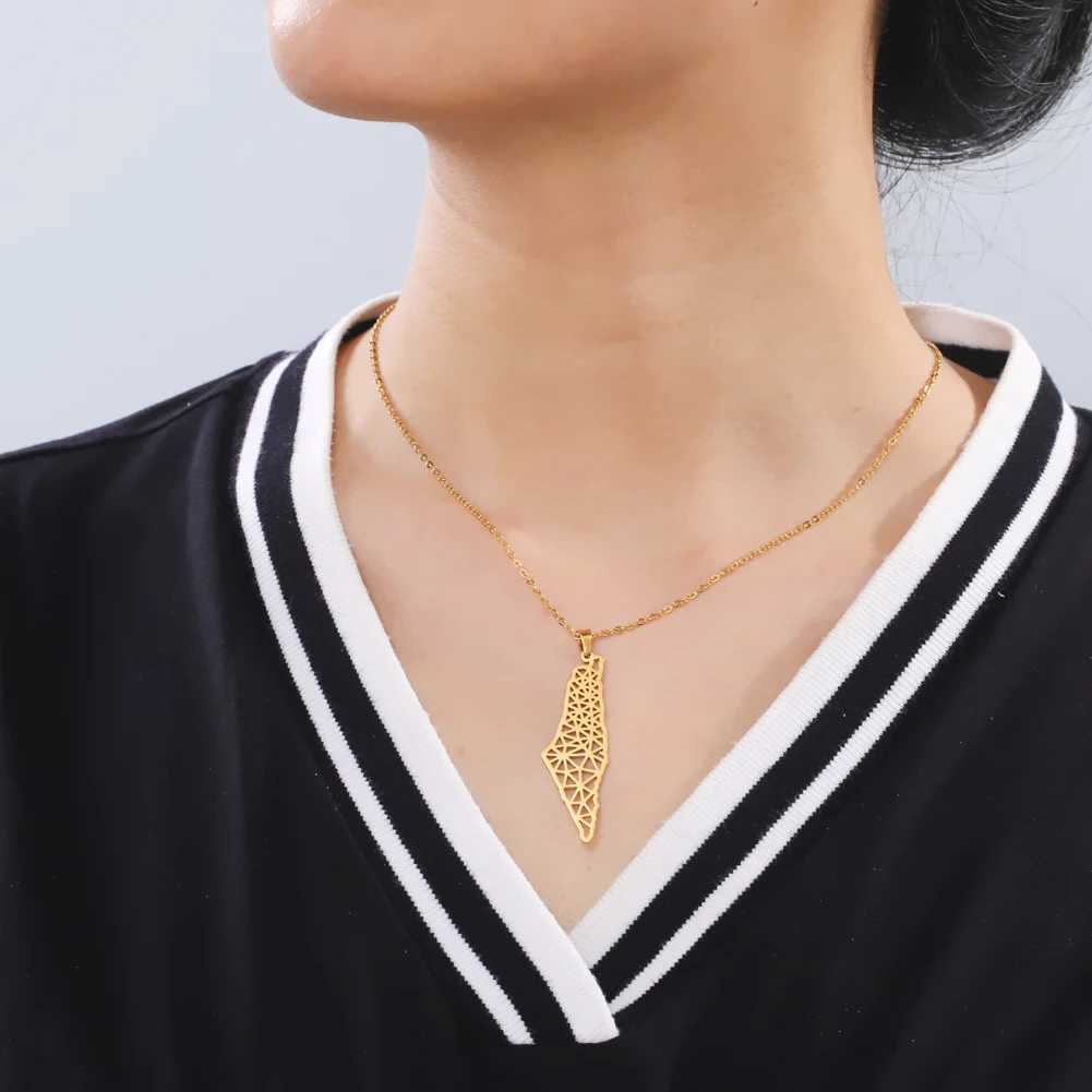 Pendant Necklaces Cazador Israel Palestine Map Pendant Necklace Rural Geography Stainless Steel Chain Necklace Womens Jewelry Gift Wholesale H240504
