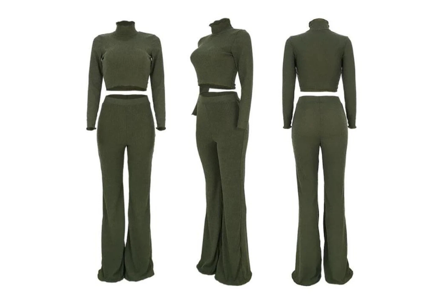 Women turtleneck long sleeve crop top pullover pants 2 pcs set for female women outfit tops two pieces sets womens 240423