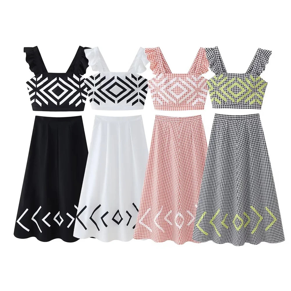 PB ZA Spring Womens Fashion and Elegance Versatile Strap Underwear Decoration Top Aline Half skirt Set 240423