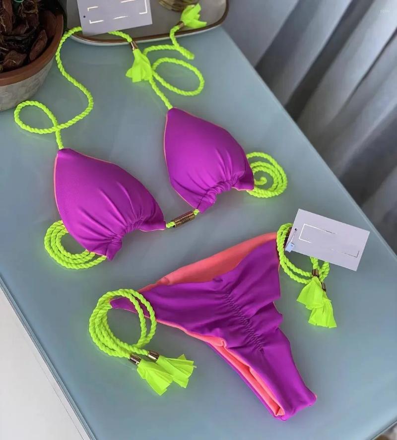 Womens Swimwear Women Bikini Backless Rope Triangle Swimsuit Multicolor