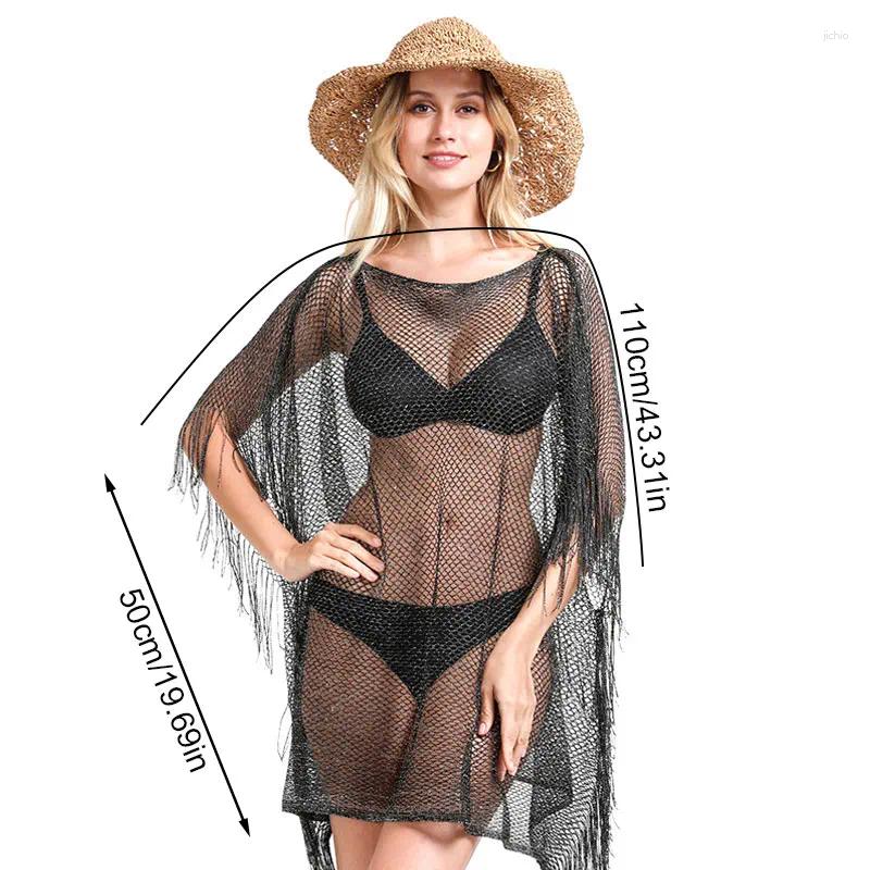 Breathable Bikini Cover Up Shawl Beach Cover-up Tassel Sun Protection Cardigan Womens Hollowed Out Sunblock