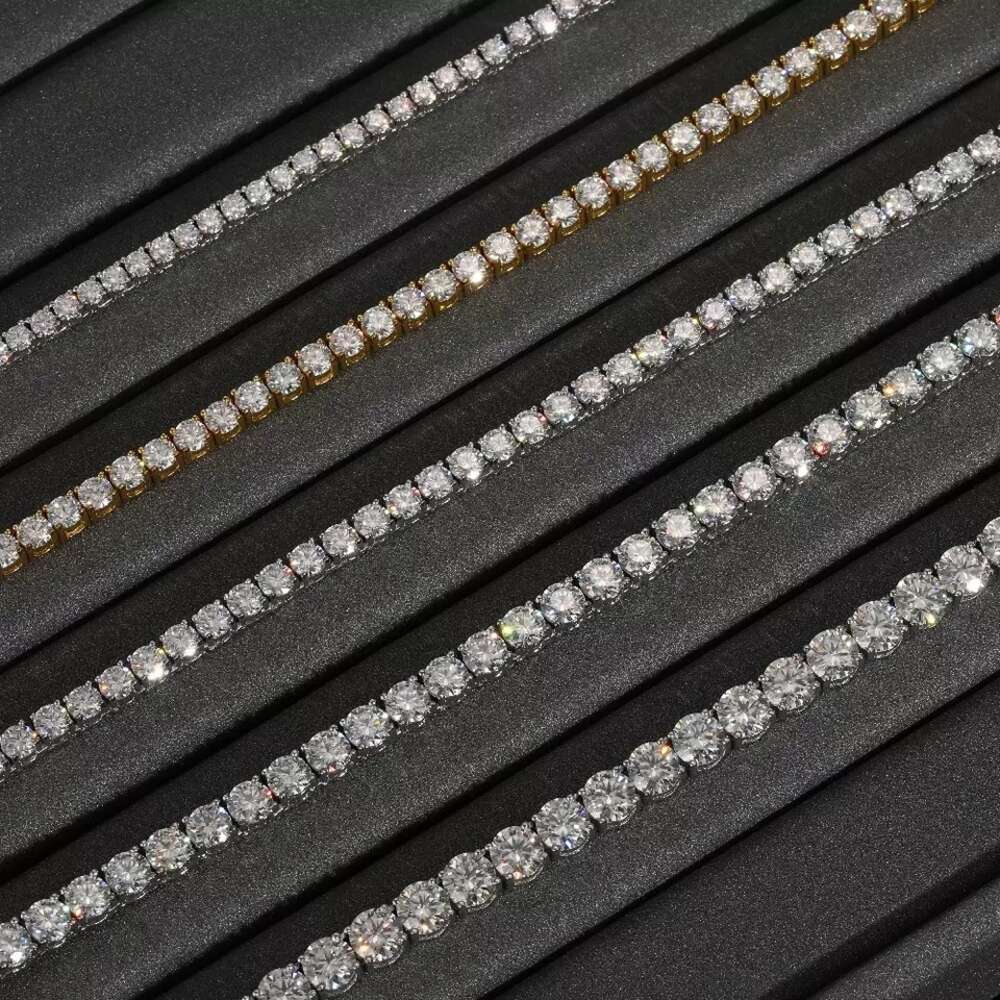 Wholesale Iced Out Silver 925 Lab Grown Free Fire Moissanite Diamonds Clustered Tennis Chain Necklace