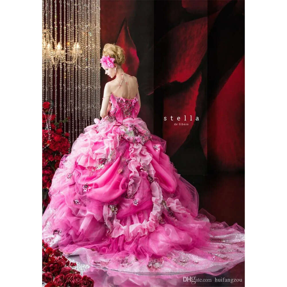 Appliques Dresses Beaded Rhinestone Stella De Libero Flowers Backless Bridal Ball Gowns Floor Length Ruffle Wedding Dress