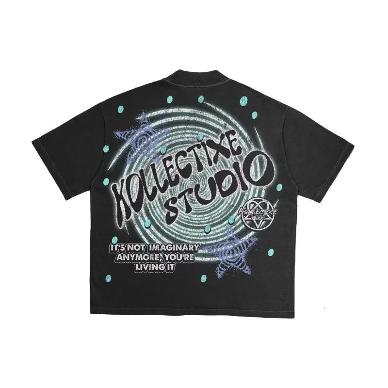 Street retro portrait washed to do old short sleeve T-shirt men y2k Goth Harajuku fashion couple casual loose oversized T-shirt 240429