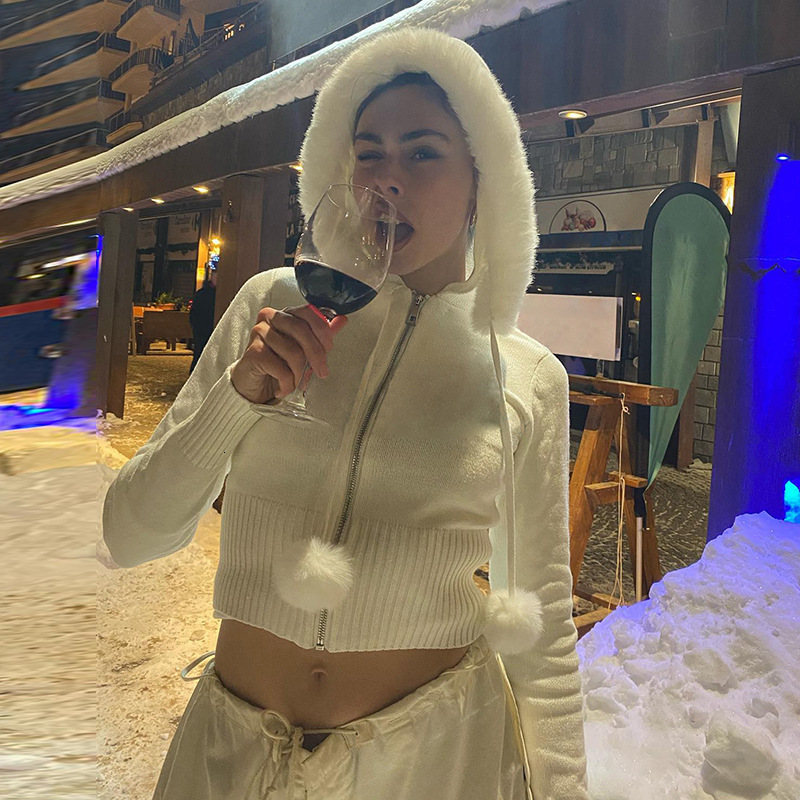 Women's Jackets Y2K Grunge Fur Knitted Jackets Double Zipper Vintage Cropped Coat Women Harajuku Aesthetic Cute Chic Jumpers Korean Outfits 23112