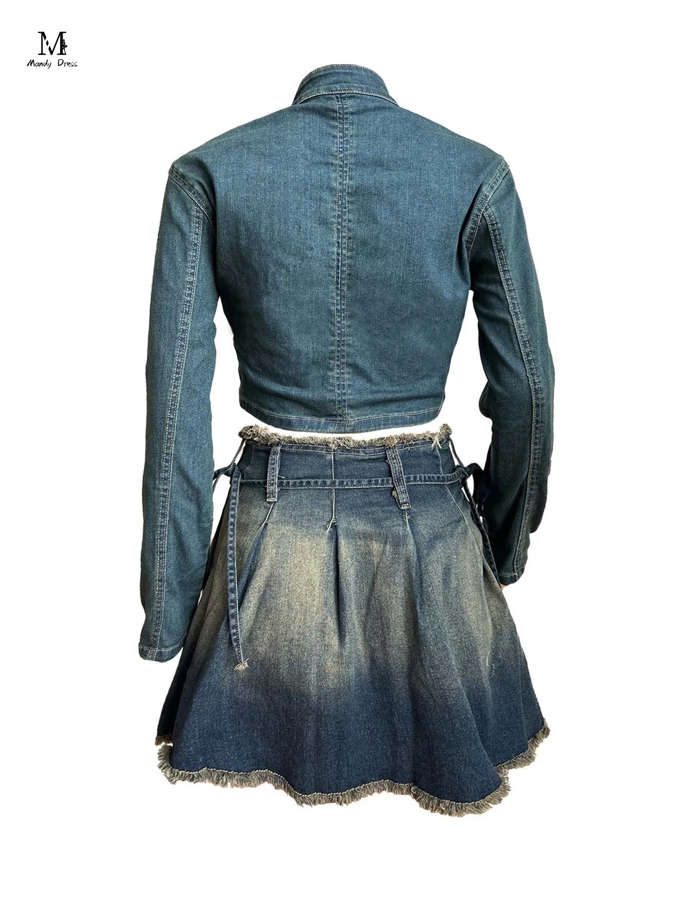 Fashion Stretch Denim Suit Women Embroidery Jacket Pleated Skirt Outfits Streetwear Lady 2 Two Piece Matching Sets 240428
