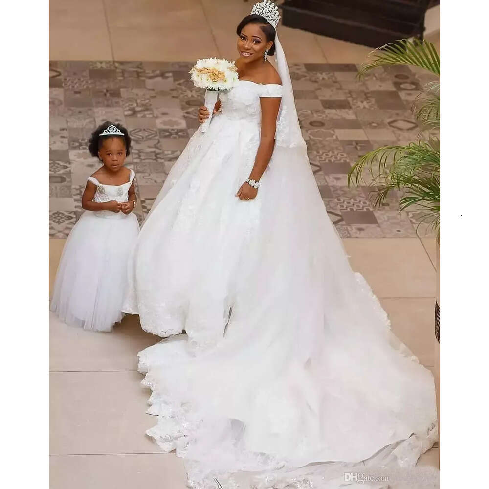 Bridal Dresses With Gown Wedding Lace Elegant Applique Beaded Tulle Sweep Train Off The Shoulder Straps Custom Made Plus Size Vestido De Novia 0510