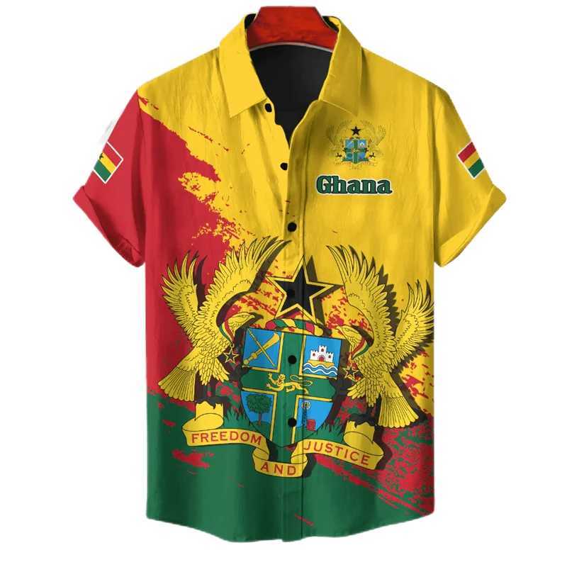 Men's Casual Shirts Ghana Flag Map 3D Printed Short Slve Shirts For Men Clothes GHA National Emblem Beach Shirts National Emblem Blouses Male Top