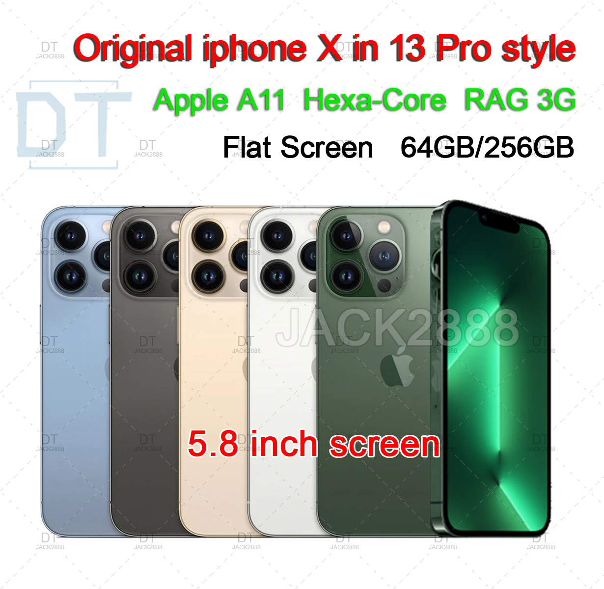 Refurbished Apple Original iphone X in iphone 13 pro style phone network Unlocked with 13pro box&Camera appearance 3G RAM 64GB/256GB ROM smartphone ,n