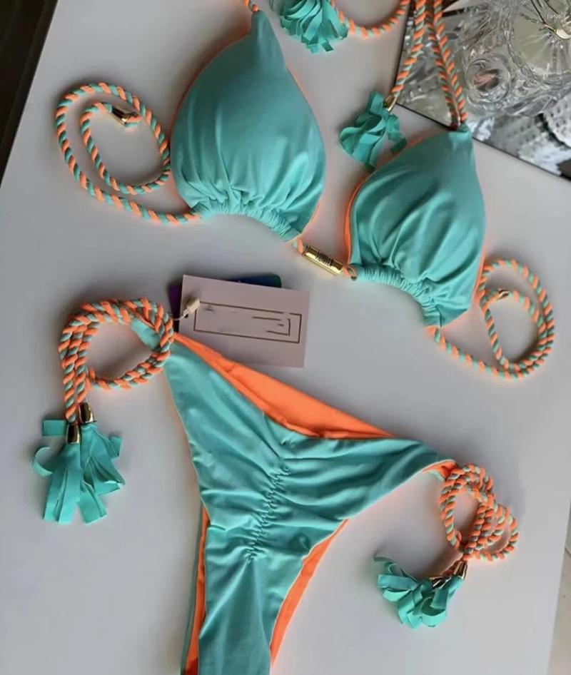 Womens Swimwear Women Bikini Backless Rope Triangle Swimsuit Multicolor