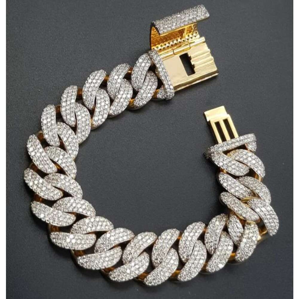 Miami Cuban Bracelet Soild 14k Gold Heavy Hip Hop Jewelry 18mm Moissanite Diamond Baguette Link Chain