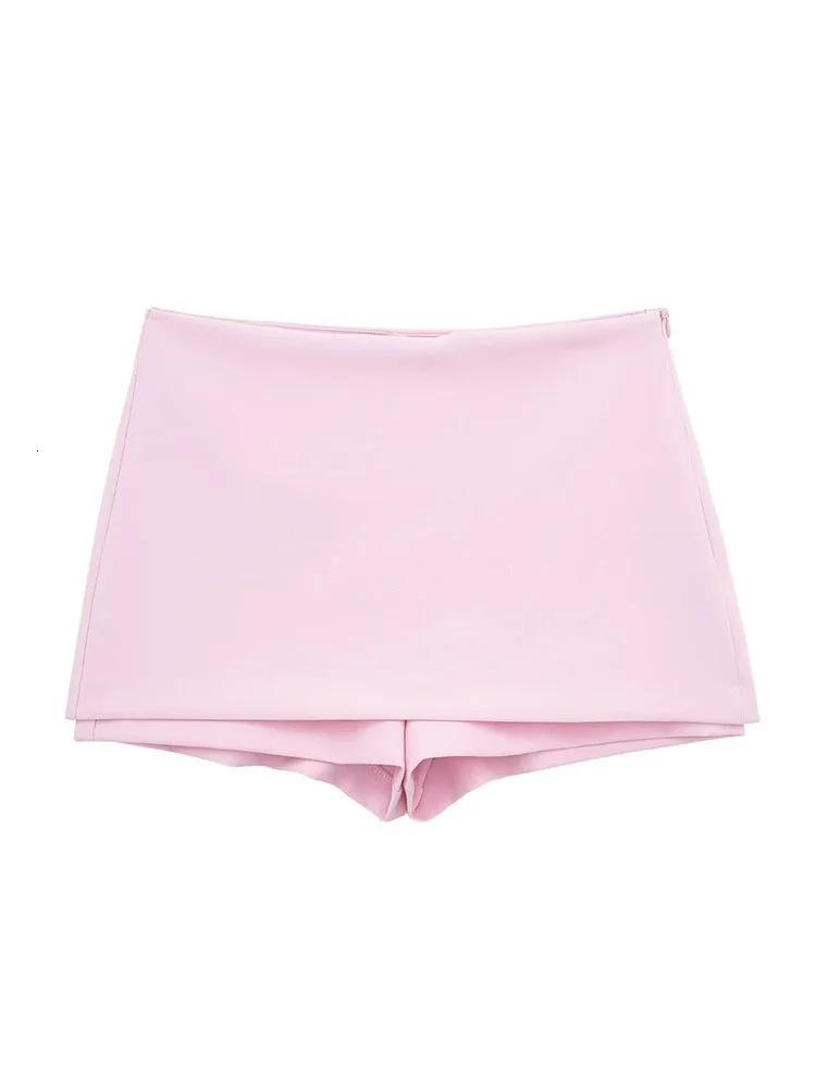 TRAF Women Casual Skirts Shorts Set Chic Halter Shirt Neck Backless Top Sweet Pink Summer Sexy Sets 240423