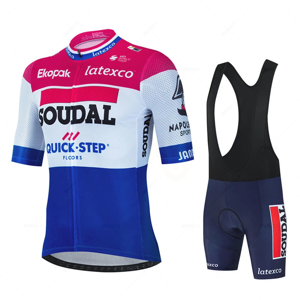 Soudal Quick Step Cycling Jersey Set Summer Belgium Bicycle Breathable Men MTB Bike Clothing Maillot Ropa Ciclismo Uniform Suit 240506