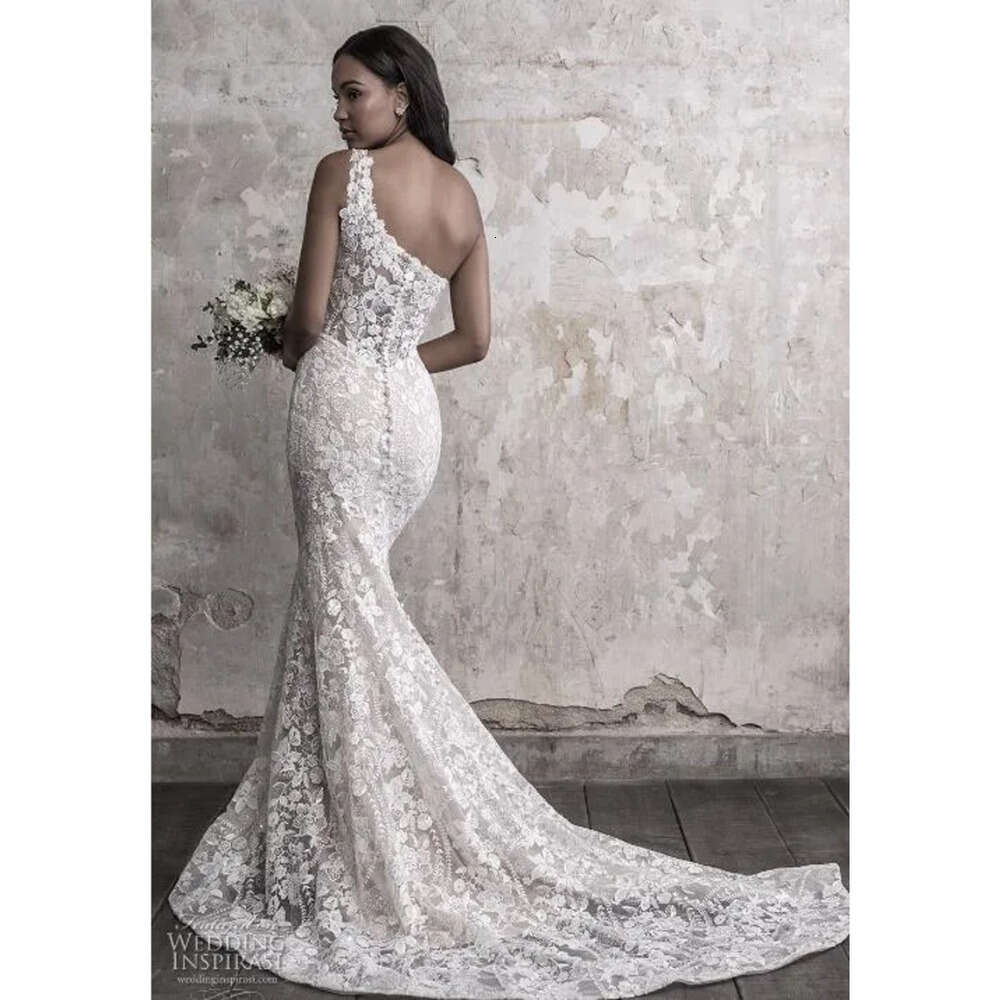 Mermaid Dress Madison James Fall Wedding Elegant One Shoulder Lace Applique Sweep Train Bridal Gowns Upscale Custom Made 6660311