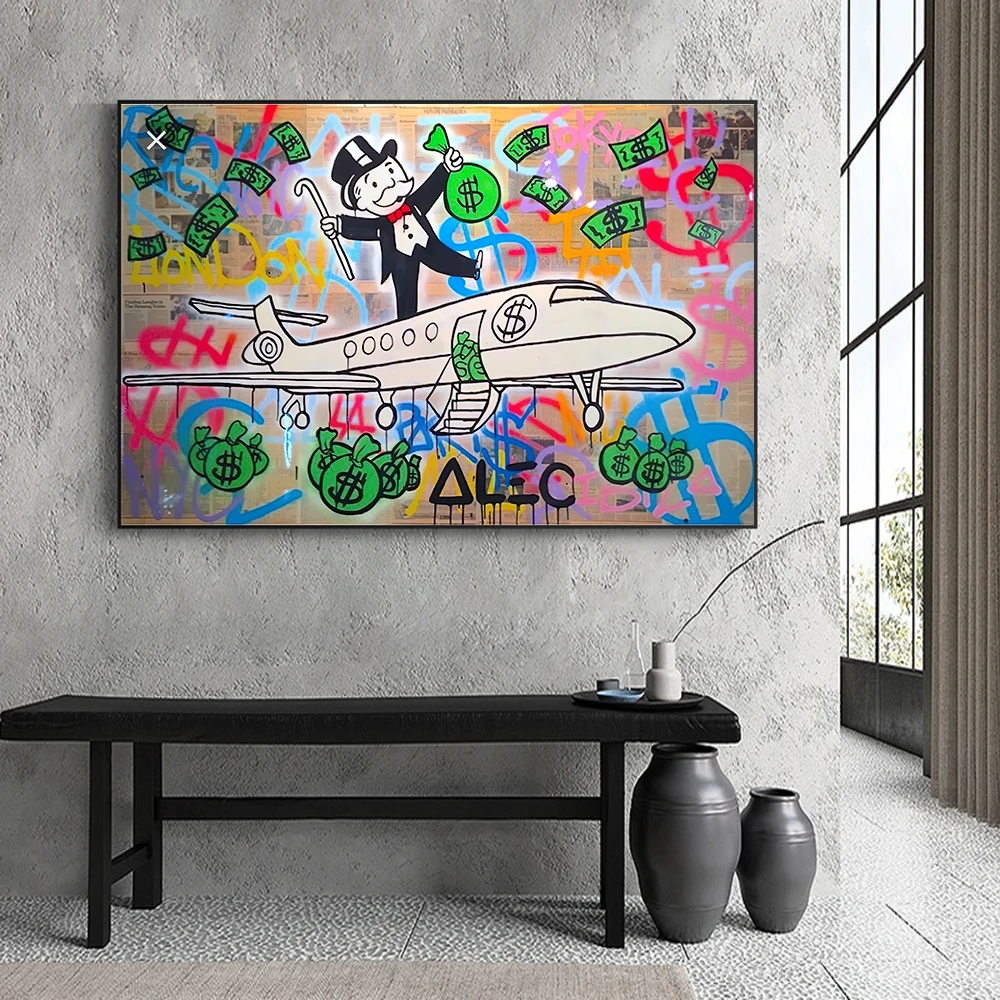Paintings Funny Graffiti Art Alec Monopoly Canvas Painting Rich Money Man Oil Posters and Prints Wall Art Picture For Living Room Decor H250115
