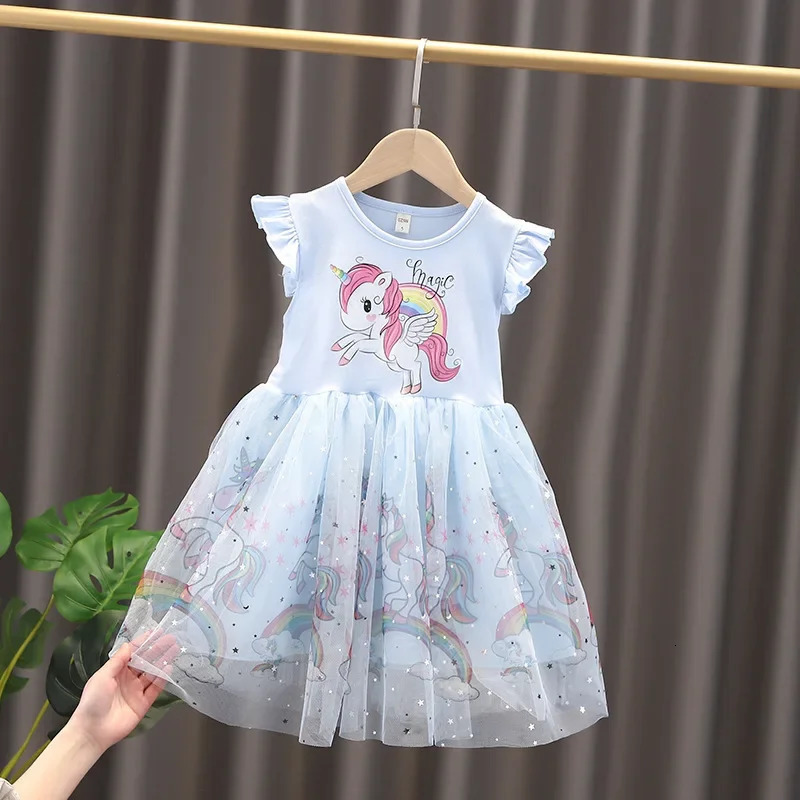 Girls Clothes 2024 Summer Princess Dresses Flying Sleeve Kids Dress Unicorn Party Baby for Children Clothing 16Y 240416