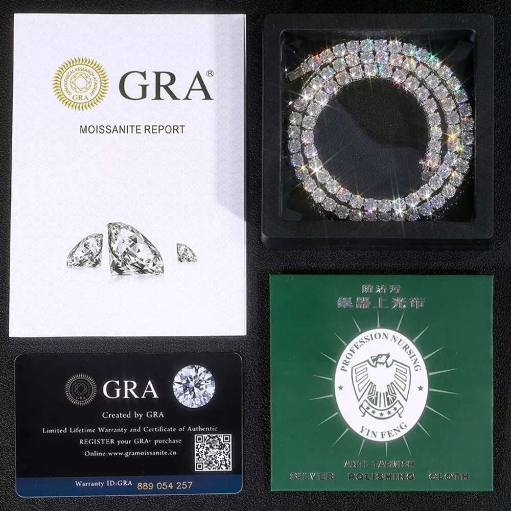 Wholesale Iced Out Silver 925 Lab Grown Free Fire Moissanite Diamonds Clustered Tennis Chain Necklace