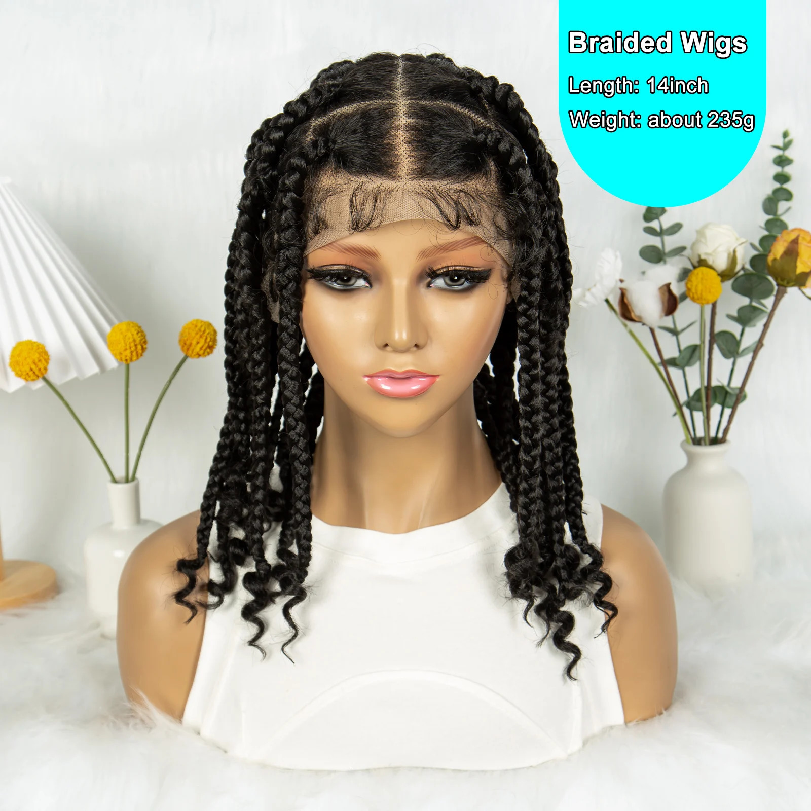 KIMA 14 Inches Synthetic Braiding Wigs Square Box Braided HD Full Lace Wigs for Africa Women Braided with Baby Hair 240430
