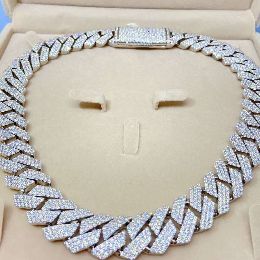 16mm 3 Rows Hip Hop Prong Setting Cuban Link Chain Vvs Moissanite Diamond Necklace