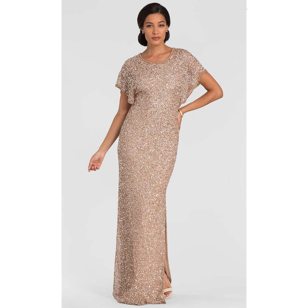 Mother Bride Sequin Sleeve Dresses Cap Of Lace Or Length Split Side Evening Dress Jewel Necke Celebrity Gowns 6660306