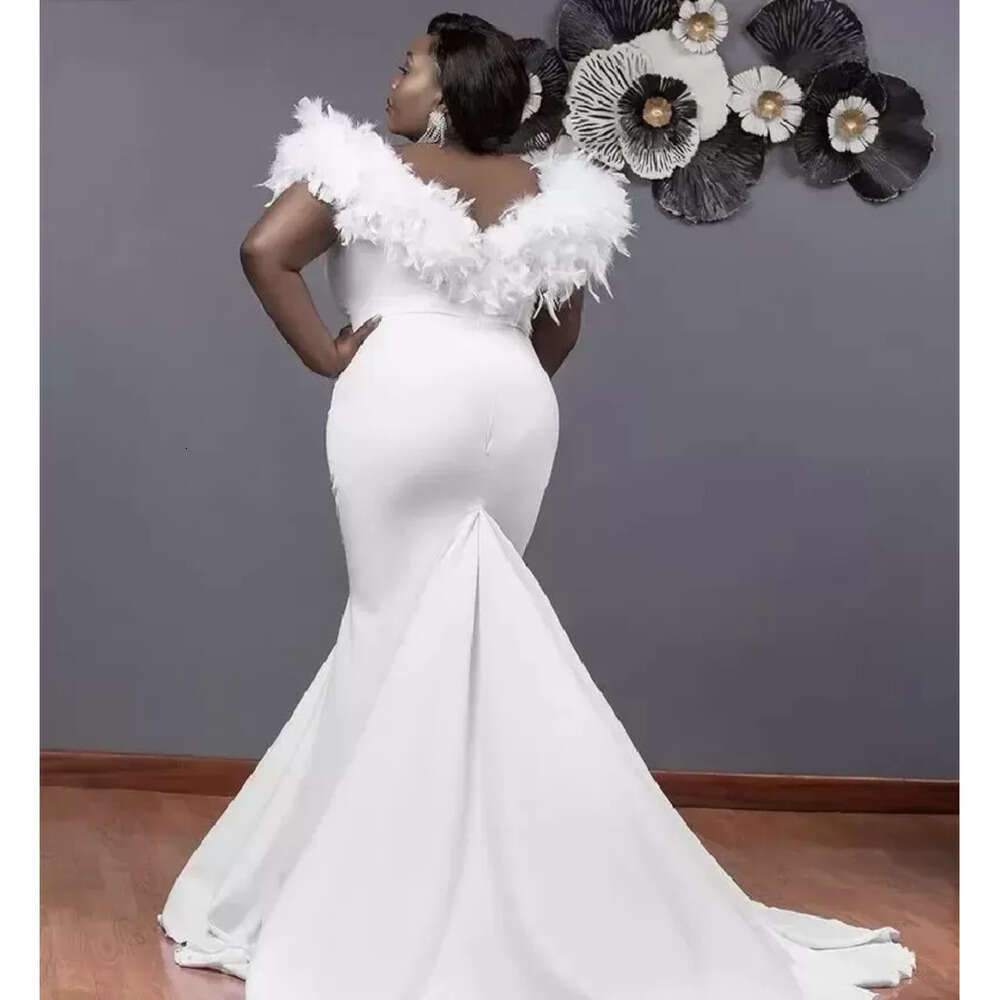 Bridal Gorgeous Mermaid Dresses Size Plus Wedding Gown Chiffon Feather V Neck Sleeveless Sweep Train Custom Made Vestido De Novia Designer estido sign