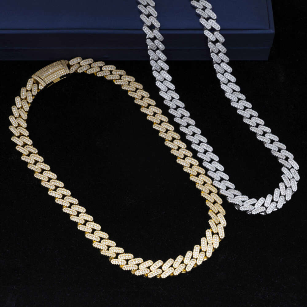 13mm Moissanite Prong Cuban Link Chain 925 Sterling Silver