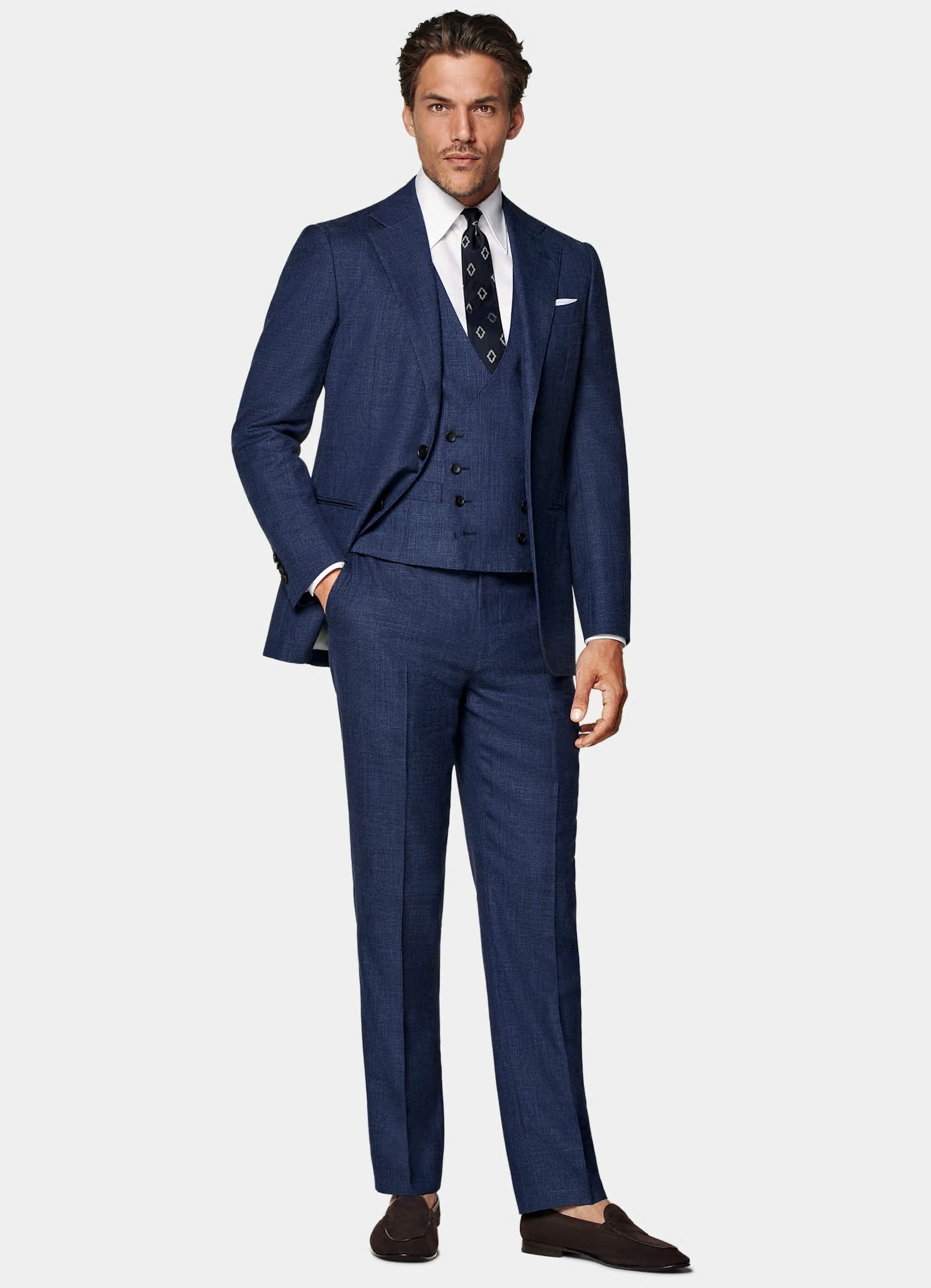 Dark Navy Men Tuxedos Slim Fit Wedding Suits 3 Pieces Sets Notched Lapel Blazers Formal Suit With Jacket Vest And Pants