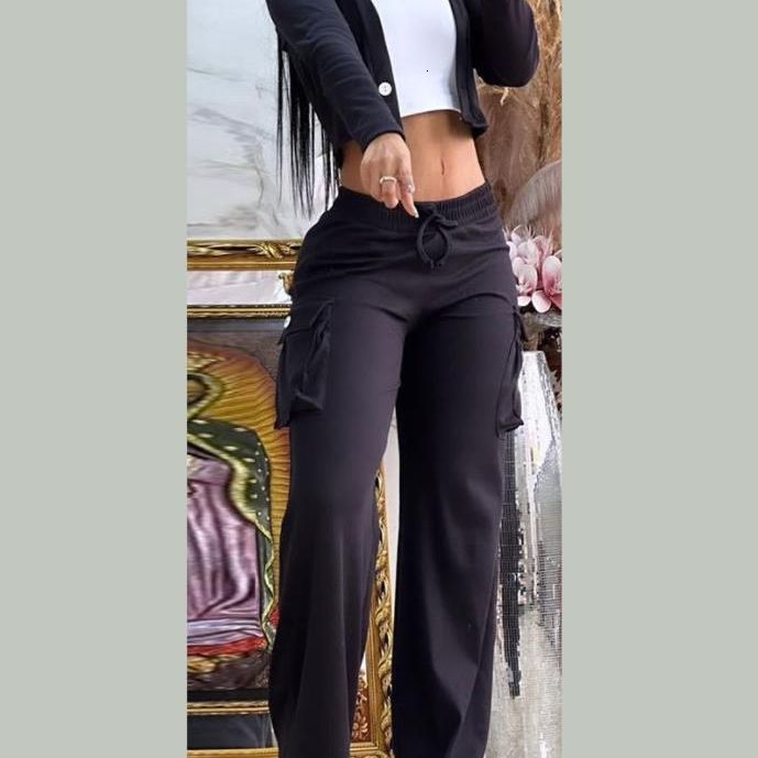Women s Two Piece Pants DEAT Fashion Set Round Neck Zipper Cargo Jacket Motorcycle Coat High Waist Back Elastic 2023 Autumn 11XX6045 231201