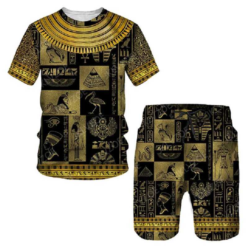 Men's Tracksuits Mens Set Ancient Egypt Horus God T Shirt Shorts Tracksuit Summer Casual 3D Print Egyptian Symbol Clothing Ts Shorts Suits T24050