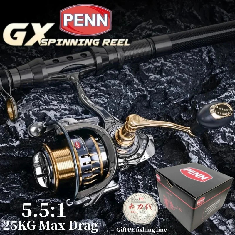 PENN GX10007000 Fishing Reel with 131 HighEnd Bearings 25KG Max Drag and Bonus PE Line Gift 240506