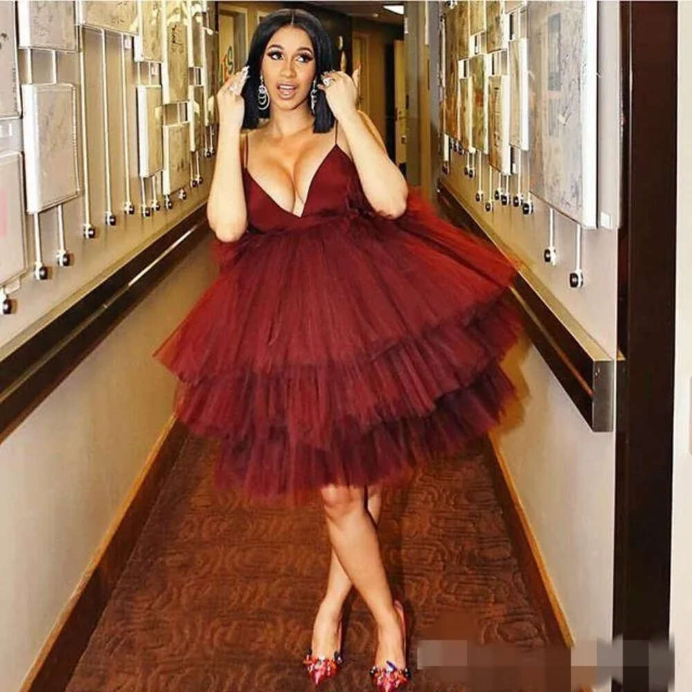Tiered Dresses Spaghetti Bury Short Homecoming Straps Ruched Pleats Empire Waist A E Puffy Prom Celebrity Party Gown Custom Made