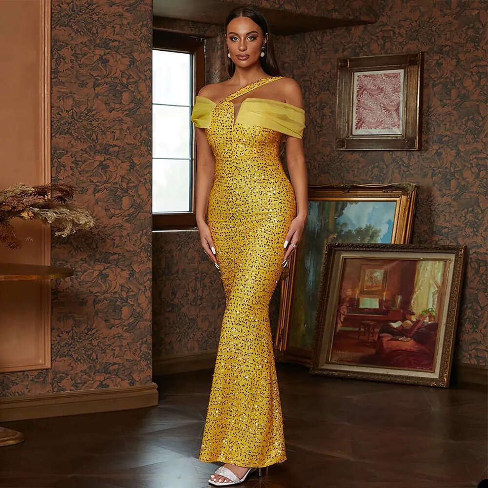 Off Mermaid Prom Glamorous The Jewel Dresses Shoulder Net Solid Color With Sequins Backless Zipper Or Length Custom Made Evening Dress Plus Size Robes