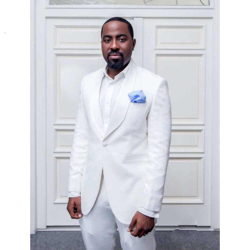 Designer Peaked White Pure Pieces Two Mens Lapel Groom Tuxedos For Weddings Best Man Suits Custom Made(Jacket+ Pants)