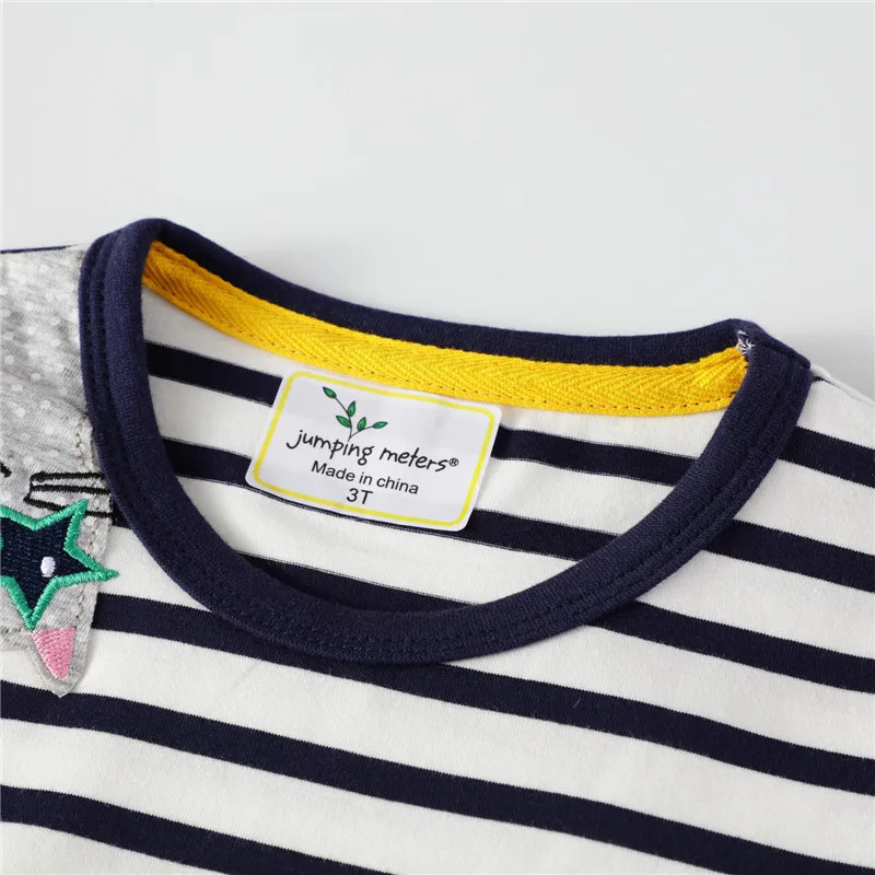 Jumping Meters Summer Princess Short Sleeve Applique Girls Cotton Dresses for Baby Stripe Costume Selling Kids Dress 240416
