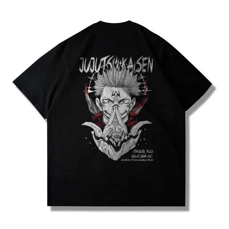 Men's T-Shirts 2024 Harajuku Y2k Vintage Oversized Cotton T Shirt Japanese Anime Jujutsu Kaisen Ryomen Sukuna Print Short Slves Ts Tops T240505