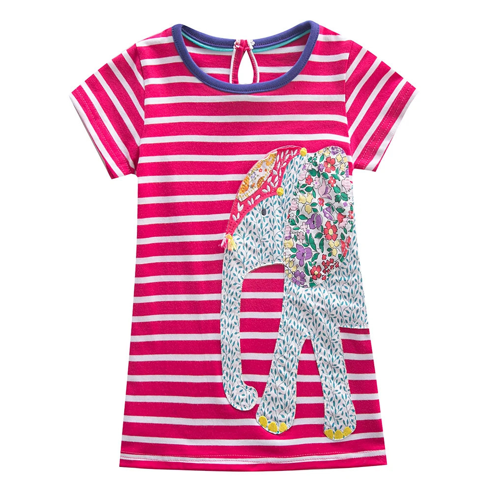 Jumping Meters Summer Princess Short Sleeve Applique Girls Cotton Dresses for Baby Stripe Costume Selling Kids Dress 240416