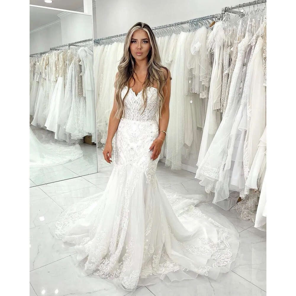 Lace Gorgeous Dresses Gown Wedding Mermaid Bridal Applique Beaded Custom Made Sweep Train Sweetheart Necke Plus Size Vestidos De Novia Mariee 6660305