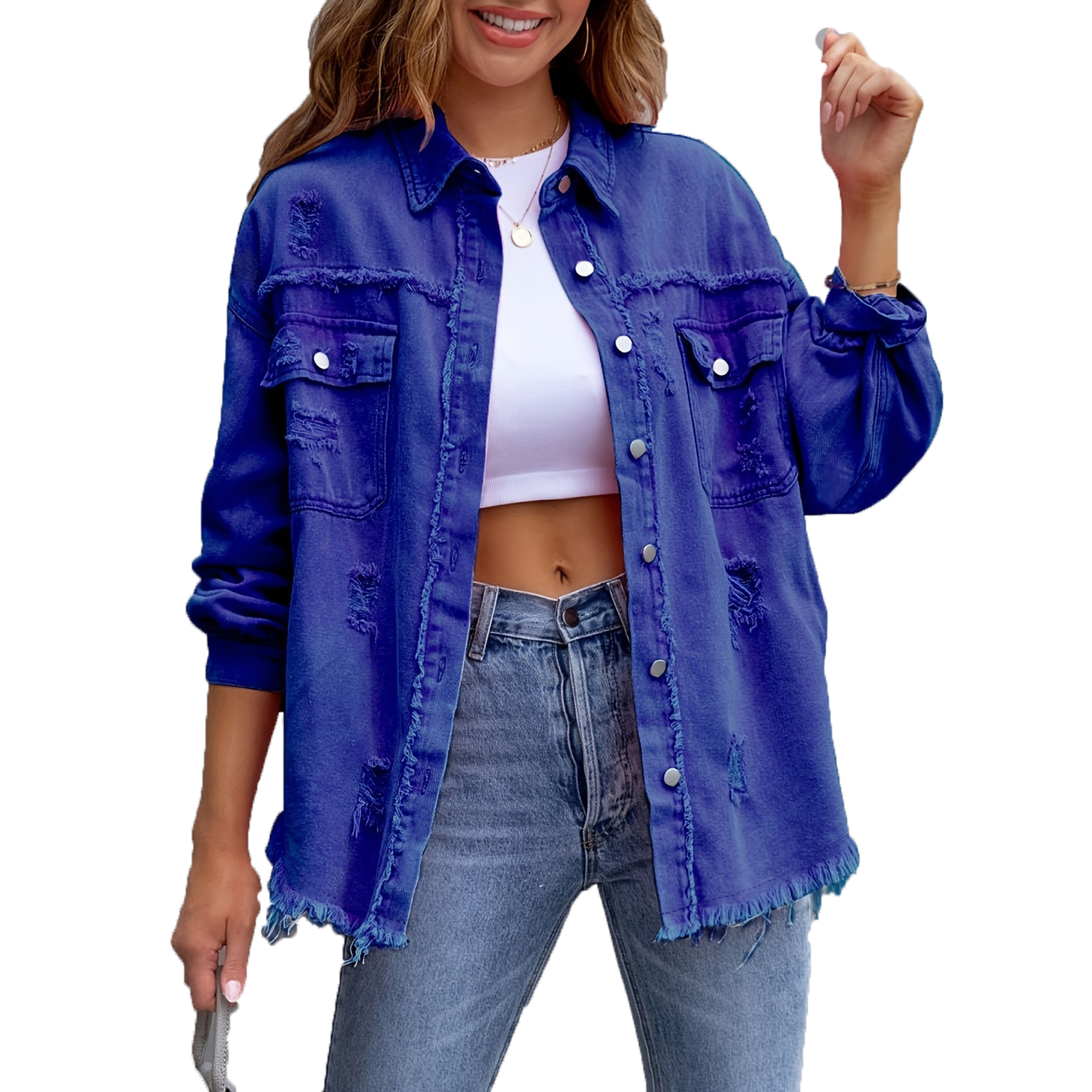 womens jacket designer coat denim jacket white Casual Lapel Neck Long Sleeve Regular Single Breasted Polyester Ruched Solid color Reguar Autumn S 2XL 