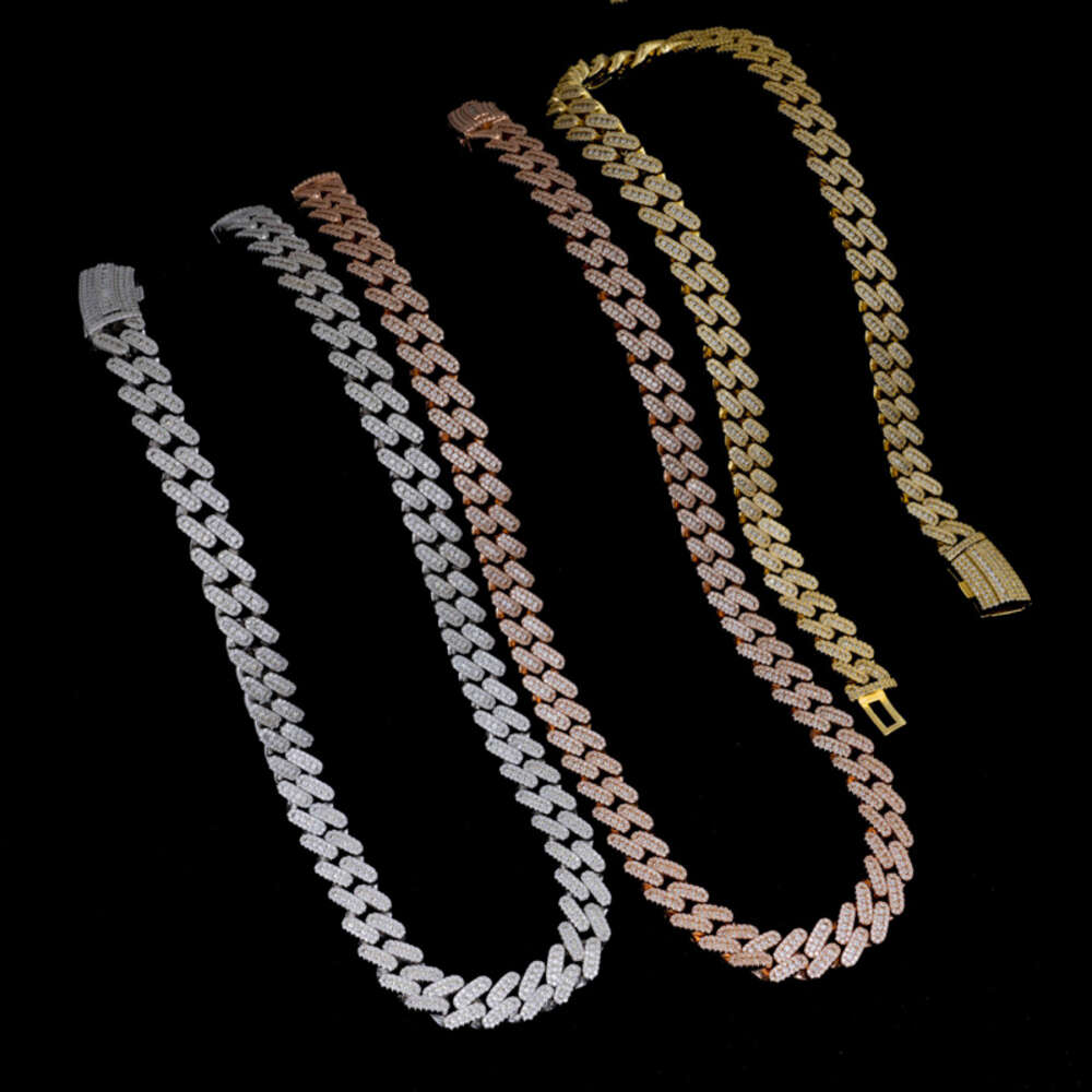 13mm Moissanite Prong Cuban Link Chain 925 Sterling Silver