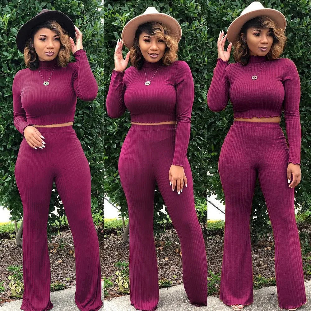 Women turtleneck long sleeve crop top pullover pants 2 pcs set for female women outfit tops two pieces sets womens 240423