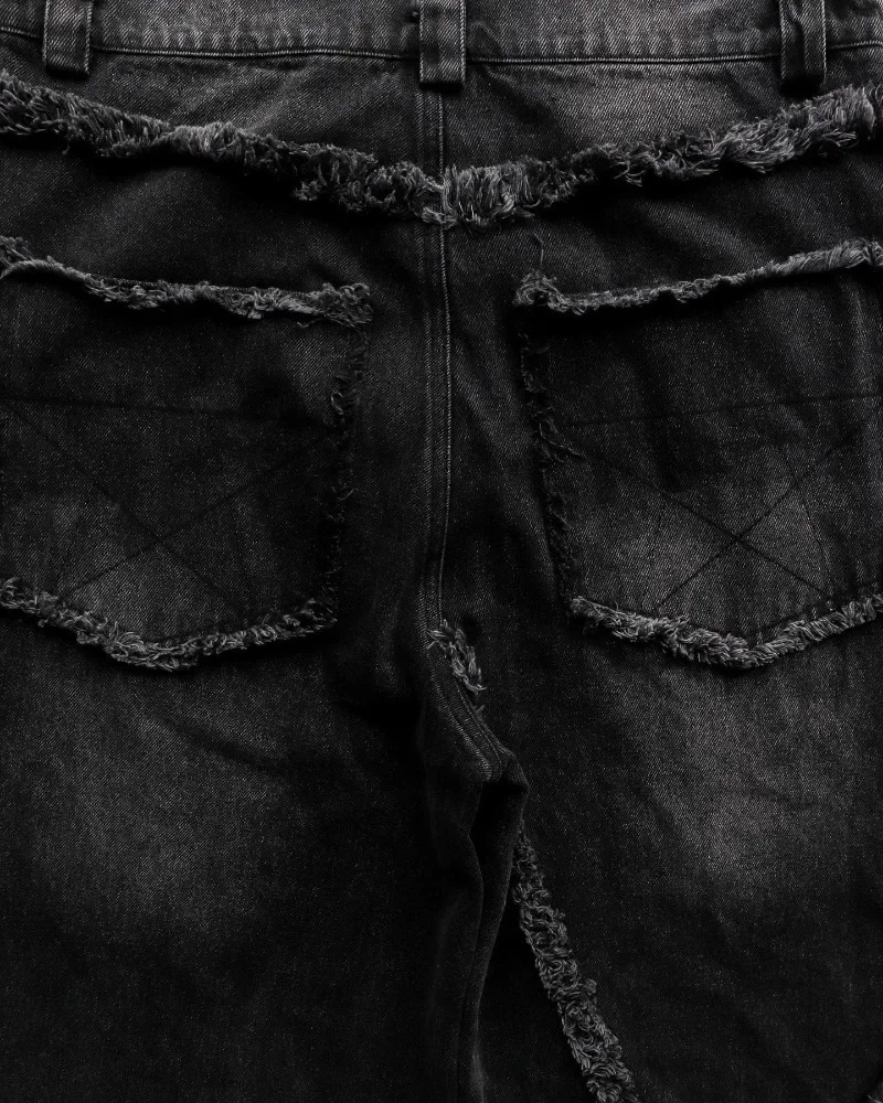 Harajuku fashion high-waisted baggy jeans High Street retro stars furred jeans Men y2k Goth casual straight leg wide-leg pants 240429