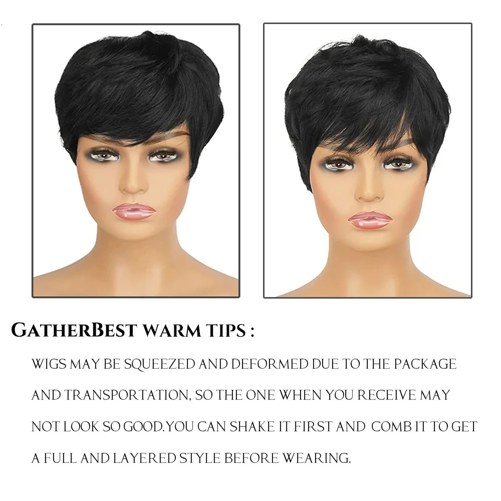 Short Human Hair Wigs Pixie Cut Straight perruque bresillienne for Black Women Machine Made Wigs With Bangs Glueless 240430