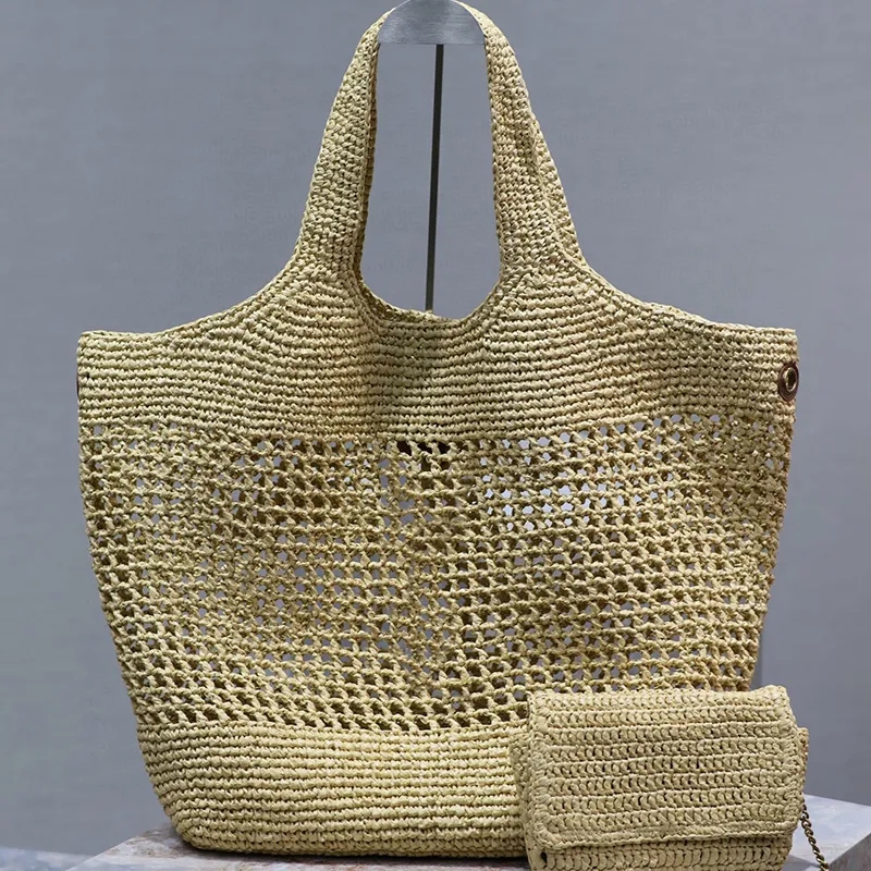 Designer Shopping BagEmbroidere Raffia Women Handbag Large Capacity Tote Shoulder Summer Beach Weekend Vacation Travel Bags Metal Letter