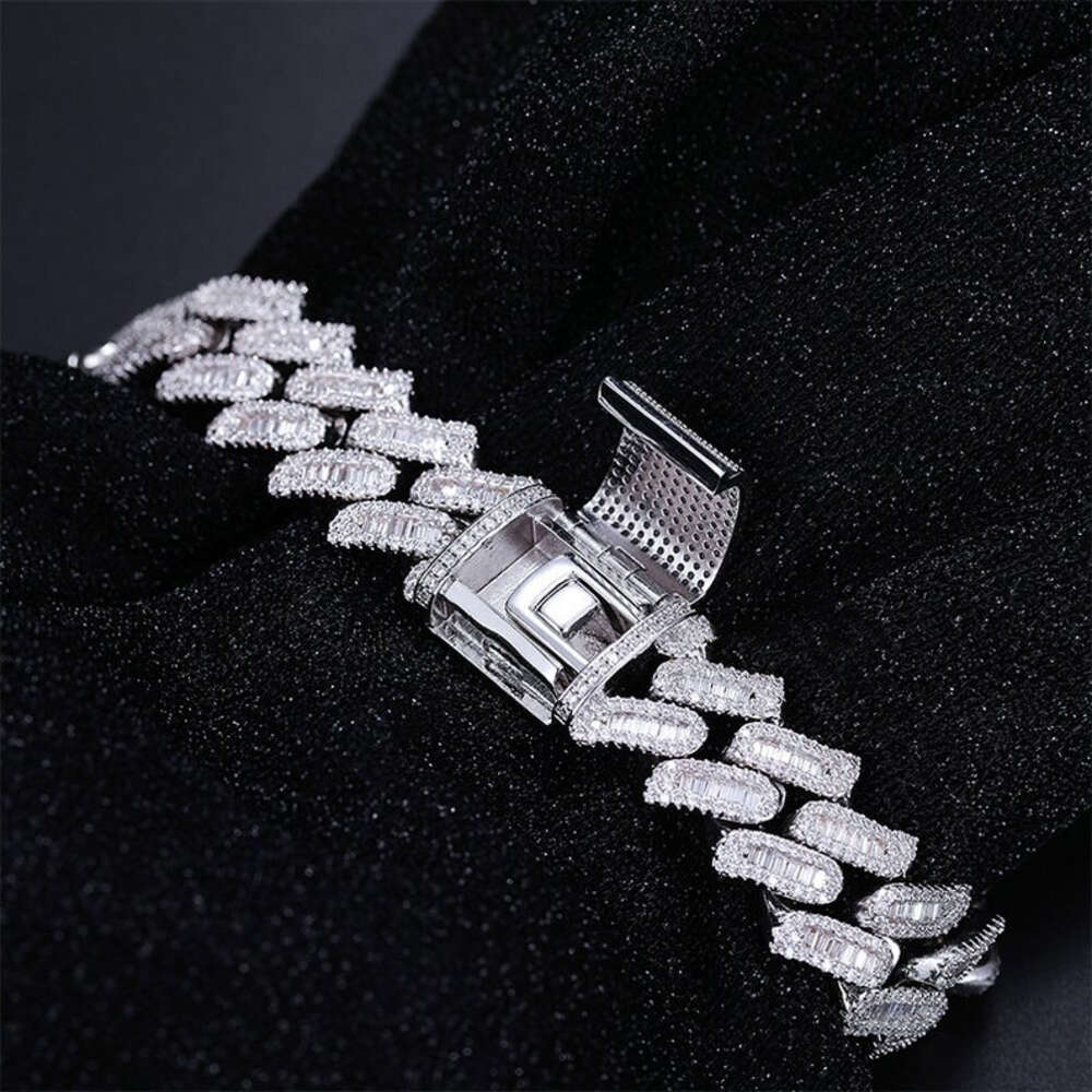 Master Rocks Jewelry Sterling Sier 15mm Hip Hop Bracelets Iced Out Vvs Moissanite Cuban Link Chain